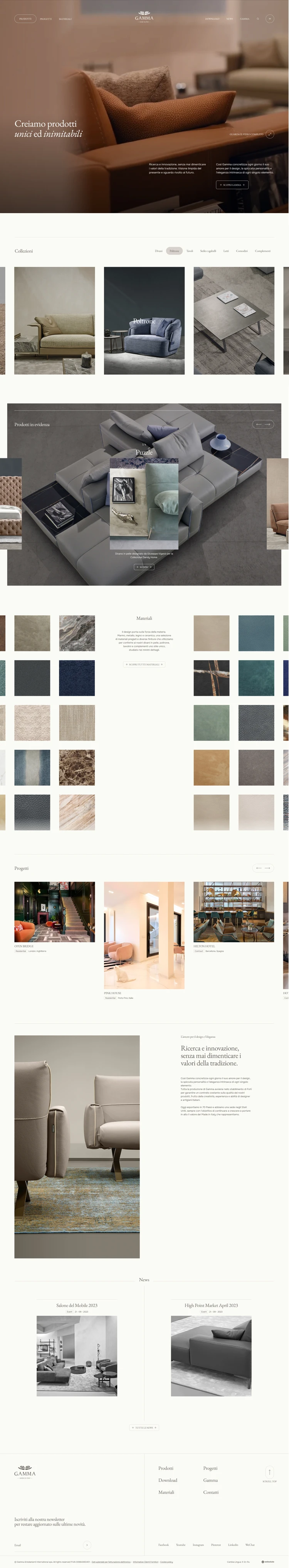 Design sito web versione desktop per Gamma Arredamenti sviluppato da Websolute
