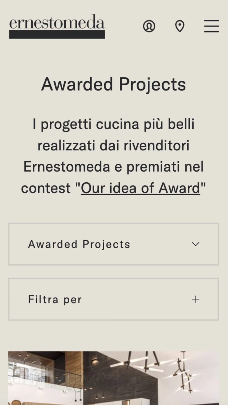 Pagina web mobile per awards Ernestomeda